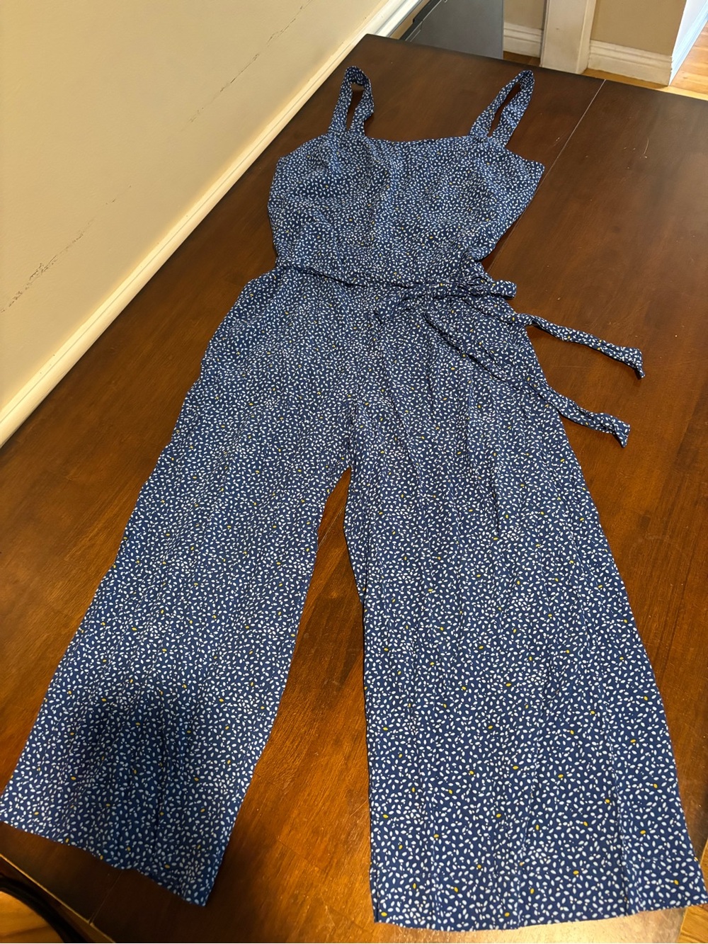 Gap Blue Printed Wide-Leg Jumpsuit with Tie Waist